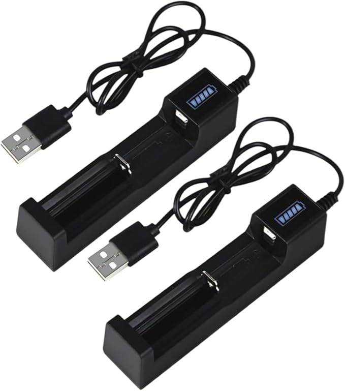 Loubeauis International Company Limited 2er Pack USB Ladegerät für 18650/26650/17670/14500/10440/16340 Akkus mit LED-Anzeige & Schutzfunktio