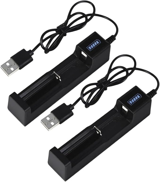 Loubeauis International Company Limited 2er Pack USB Ladegerät für 18650/26650/17670/14500/10440/16340 Akkus mit LED-Anzeige & Schutzfunktio