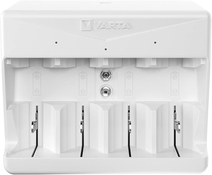 VARTA Akku Ladegerät 57658101401 für 2-4 AA/AAA/C/D oder 1x 9V Batterien, Universal Charger mit Sicherheitsabschaltung
