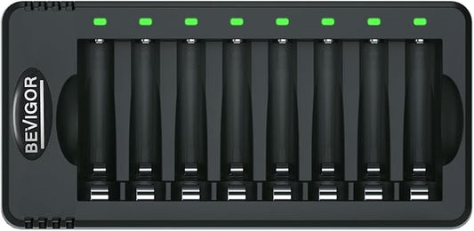 GUANGZHOU NICE BATTERY TECHNOLOGY CO., LTD Bevigor Akku Ladegerät 2024 für AA AAA C D 9V, 8-fach Schnellladung mit Sicherheitsschutz