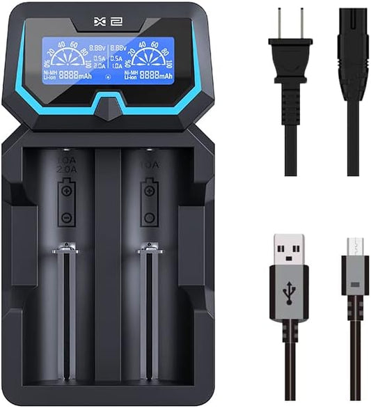 XTAR X2 Ladegerät für 20700 21700 18650 Batterien mit LCD-Bildschirm 2A Schnellladung AC/DC