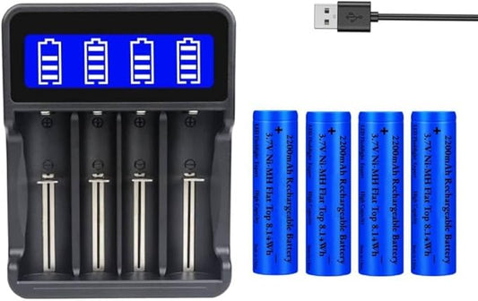 Yzeriche 18650 Batterieladegerät mit 4x 3,7V 2200mAh Akkus für Taschenlampen, Stirnlampen, Kamera & Kleingeräte