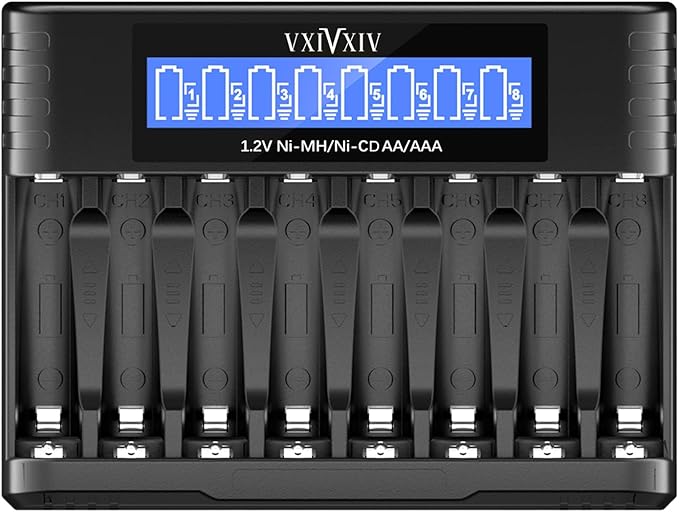 LiJuanLe VXIVXIV Ni-MH/Ni-CD Ladegerät mit 8 unabhängigen Slots, LCD-Bildschirm für AA/AAA 1.2V Akkus