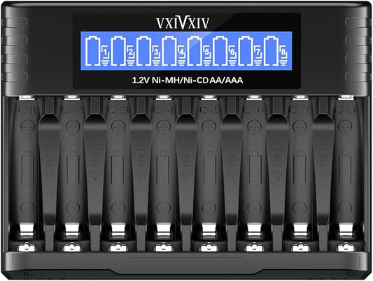 LiJuanLe VXIVXIV Ni-MH/Ni-CD Ladegerät mit 8 unabhängigen Slots, LCD-Bildschirm für AA/AAA 1.2V Akkus