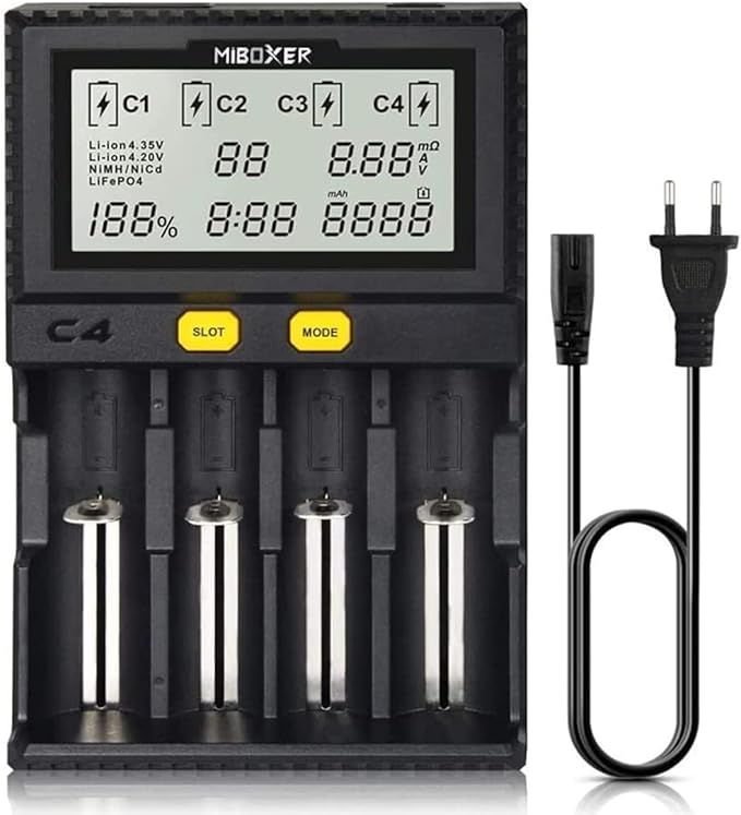 COSOOS 18650 Universal Akku Ladegerät mit 4 Schächten und LCD-Display für Li-Ion LiFePO4 Ni-MH Ni-Cd AA AAA C