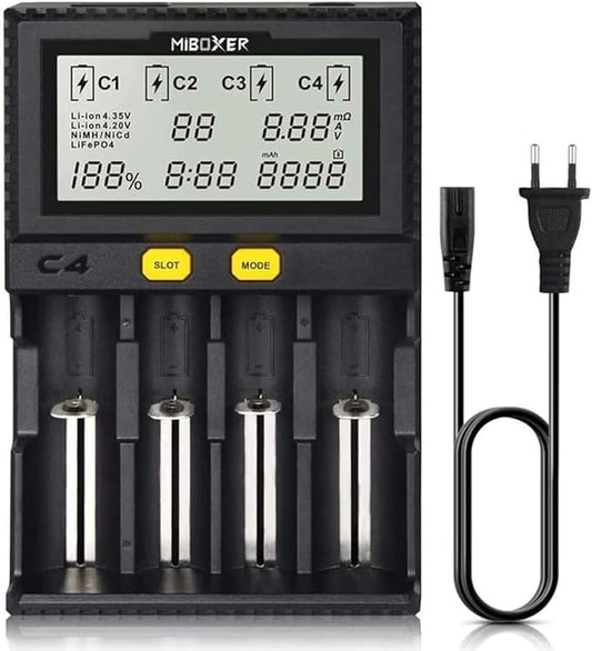 COSOOS 18650 Universal Akku Ladegerät mit 4 Schächten und LCD-Display für Li-Ion LiFePO4 Ni-MH Ni-Cd AA AAA C