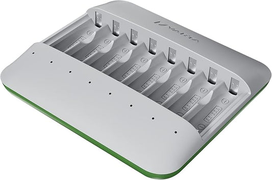 VARTA Eco Charger Pro Multi Ladegerät für AA/AAA Akkus, Einzelschadtladung, bis 8 Batterien, 75% recyceltes Material – 57682101111
