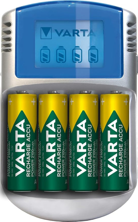 Nein Auslaufartikel (Produktion durch VARTA LCD Charger Ladegerät mit 4x AA 2600mAh Akkus, 12V KFZ-Adapter & USB-Kabel für wiederaufladbare AA/AAA Batterien
