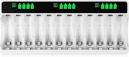 HiQuick Akku Ladegerät 2020 für AA AAA Batterien, 12-fach LCD Display, Micro USB & Typ-C, Schnellladung in 3h, Sicherheitsschutz