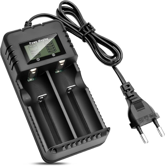 Pixelure LCD-Akkuladegerät 2-Steckplatz mit Schnellladung für 3,7V Li-Ion-Akkus 26650/18650/14500/16340