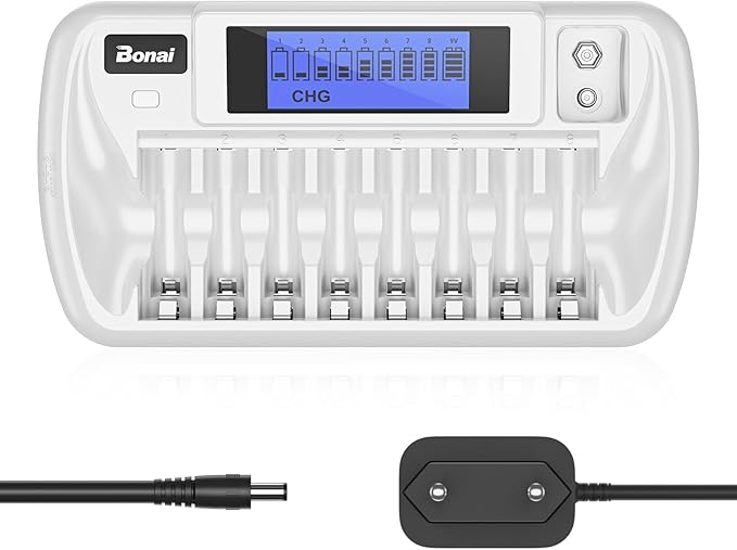 Nein Auslaufartikel (Produktion durch BONAI ZN827C Akku Ladegerät 9 Slot LCD Display für AA/AAA/9V Block NI-MH NI-CD Batterien mit Entladefunktion