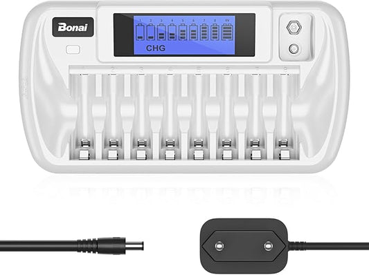 Nein Auslaufartikel (Produktion durch BONAI ZN827C Akku Ladegerät 9 Slot LCD Display für AA/AAA/9V Block NI-MH NI-CD Batterien mit Entladefunktion