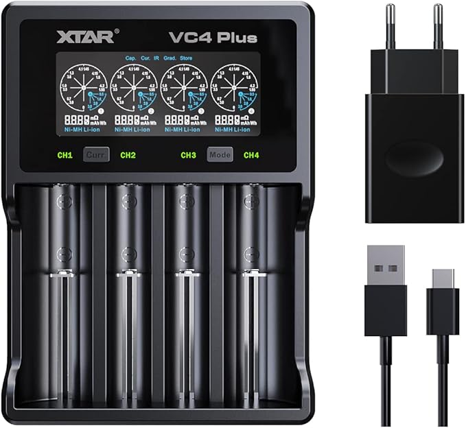 ShenZhen XTAR Electronics Co., Ltd XTAR VC4 Plus 4-fach Schnellladegerät für Li-ion 18650 21700 26650 & Ni-MH AAA Akkus mit LCD-Display, 3A Ladestrom & Kapazitätstest