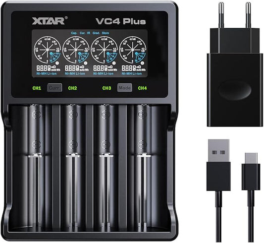 ShenZhen XTAR Electronics Co., Ltd XTAR VC4 Plus 4-fach Schnellladegerät für Li-ion 18650 21700 26650 & Ni-MH AAA Akkus mit LCD-Display, 3A Ladestrom & Kapazitätstest