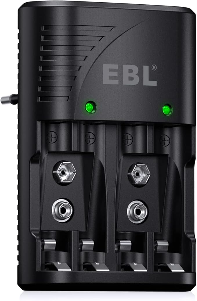 EBL 6802ER Akku Ladegerät für AA AAA 9V NiMH Akkus, 4-fach Schnellladegerät mit LED-Anzeige und Multi-Schutz