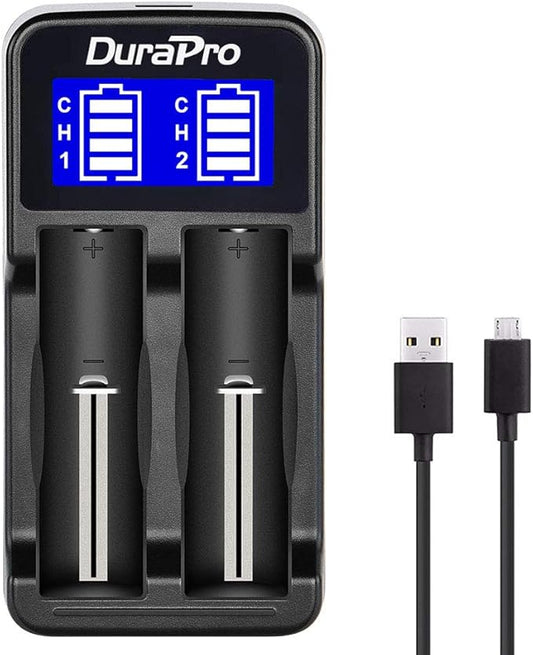 DuraPro LCD Dual USB Ladegerät für Li-Ion/Ni-MH 18650 18500 18350 16340 AA AAA AAAA Akkus mit Smart-Display