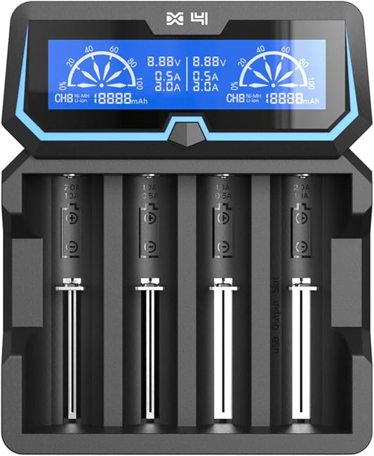 XTAR X4 2A Schnellladegerät mit LCD-Anzeige & Power Bank-Funktion für 18650, AA, 21700 Akkus – XSJQ-3
