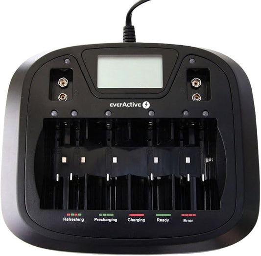 Nein Auslaufartikel (Produktion durch everActive NC-900U Ladegerät für 8 Akkus AAA AA C D 9V, LCD mit prozentualer Batteriestandsanzeige, vollautomatisch und schnell