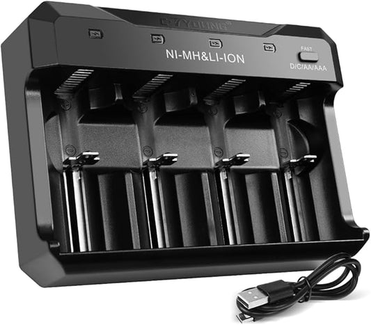 CTYOUNG Universal Ladegerät 2024 für AA AAA C D Li-Ion 3.7V & Ni-MH/Ni-CD Batterien mit USB-C, Schnellladung & LED-Anzeige