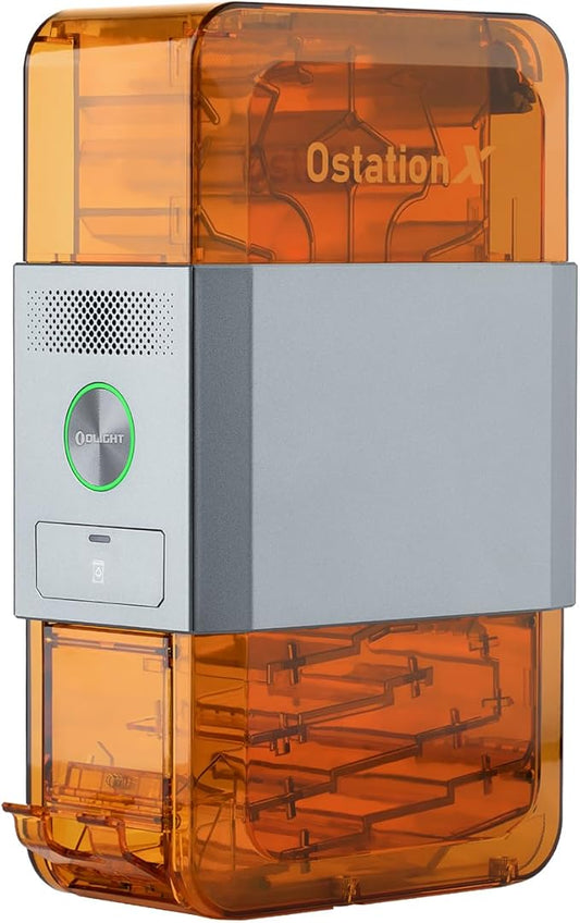 OLIGHT Ostation X 3-in-1 Ladegerät für AA-NiMH-Akkus, 32 Stück Kapazität, Typ-C, App-Steuerung, automatische Erkennung, orange – OSTALADEBOX