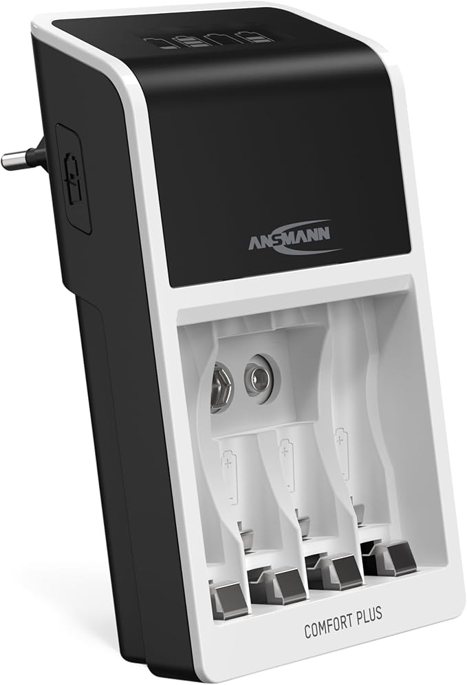 Ansmann Comfort Plus Akku-Ladegerät für NiMH Micro (AAA), Mignon (AA), 9V Block – Automatik-Ladegerät mit Perfect-7-Technologie & Schnelllad