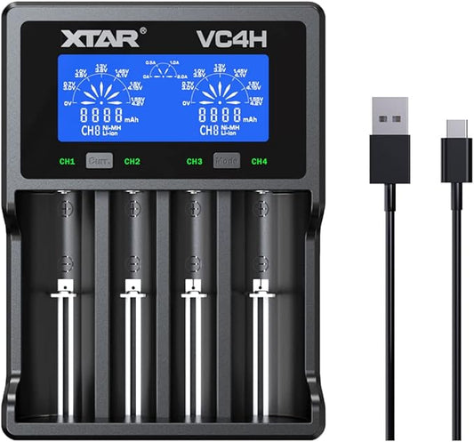 Nein Auslaufartikel (Produktion durch XTAR VC4H 4-Slot Universal-Ladegerät 2022 mit LCD-Display & Typ-C für Li-Ionen 18650 AA AAA