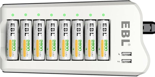 Nein Auslaufartikel (Produktion durch EBL Akkuladegerät 808U 2018 mit 8x AA Akkus 2800mAh, 2 USB-Ports für Ni-MH Akkus & USB-Geräte, Multischutz, LED-Anzeige