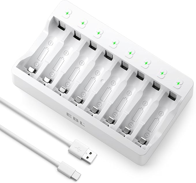 EBL 8-fach Schnellladegerät für AA/AAA Ni-MH/Ni-CD Akkus mit LED-Anzeige & USB-Input – Modell 9010