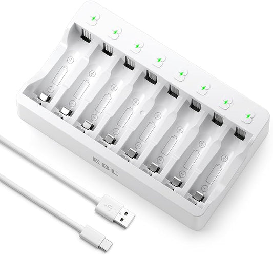 EBL 8-fach Schnellladegerät für AA/AAA Ni-MH/Ni-CD Akkus mit LED-Anzeige & USB-Input – Modell 9010