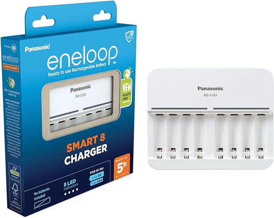 Panasonic eneloop CC63 Smart Ladegerät für 1-8 AA/AAA Akkus, 5h Ladezeit, 9 Sicherheitsfunktionen