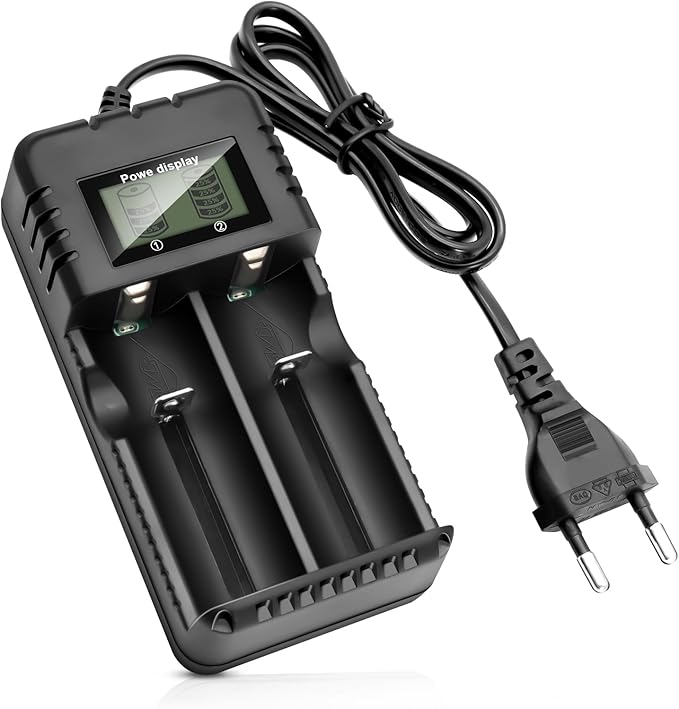 Wowfast 18650 Akku Ladegerät: 2-Fach Schnelladegerät mit LCD-Display für 3.7V Li-Ion-Akkus wie 26650, 18650 & mehr