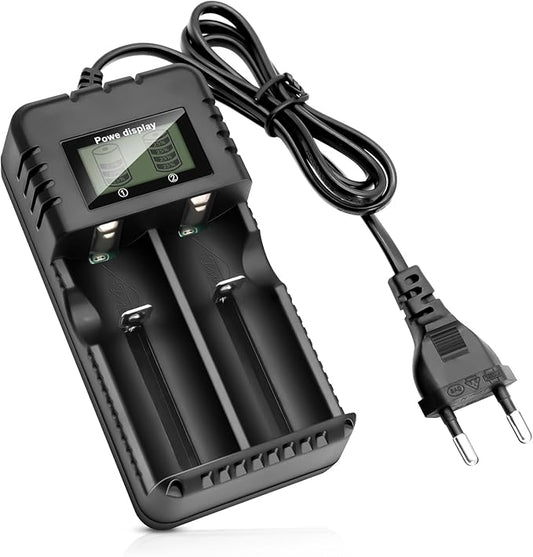 Wowfast 18650 Akku Ladegerät: 2-Fach Schnelladegerät mit LCD-Display für 3.7V Li-Ion-Akkus wie 26650, 18650 & mehr
