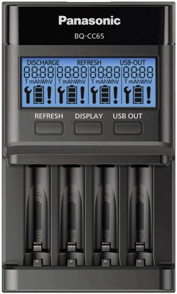 Panasonic eneloop pro 52065E00 Intelligentes Schnellladegerät mit LCD-Display für Ni-MH Akkus AA/AAA, Refresh-Modus, Schwarz