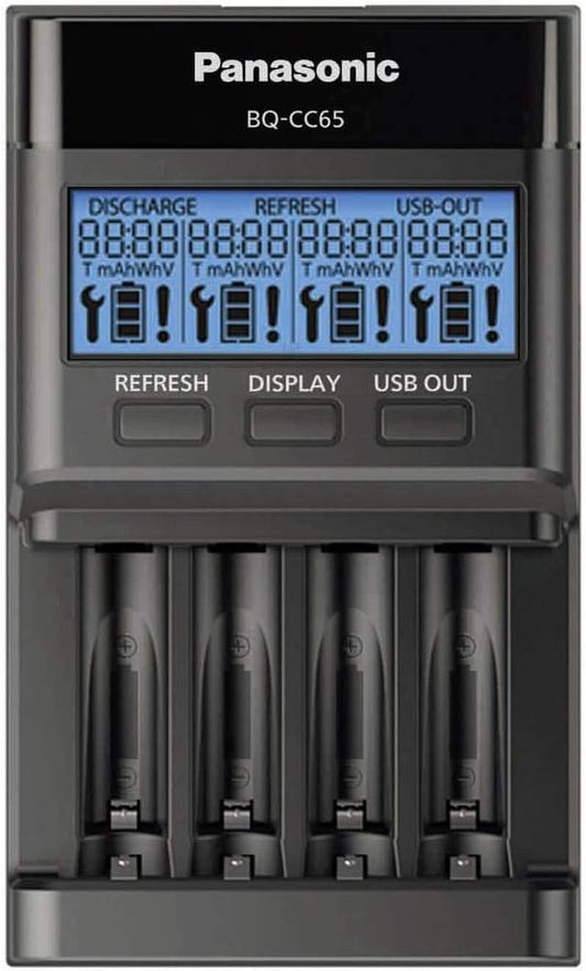 Panasonic eneloop pro 52065E00 Intelligentes Schnellladegerät mit LCD-Display für Ni-MH Akkus AA/AAA, Refresh-Modus, Schwarz