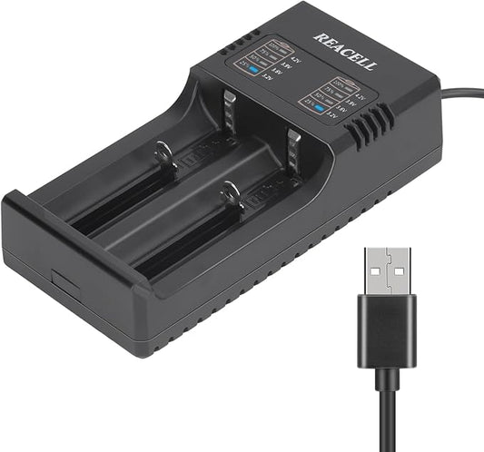 REACELL Universal-Ladegerät für 18650, 26650, 14500 Li-Ion Akkus mit USB-Kabel & Schutzfunktionen