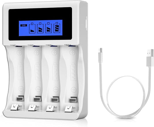 BONAI AA AAA Akku Ladegerät USB 4 Slot LCD Smart Batterieladegerät für NI-MH NI-CD – BNAC17081404IT