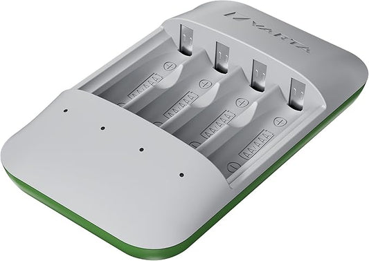VARTA Eco Charger Pro 57683101111 Ladegerät für AA/AAA Akkus, 1h Schnellladung, 4-fach, recyceltes Material, Sicherheitstechnologie