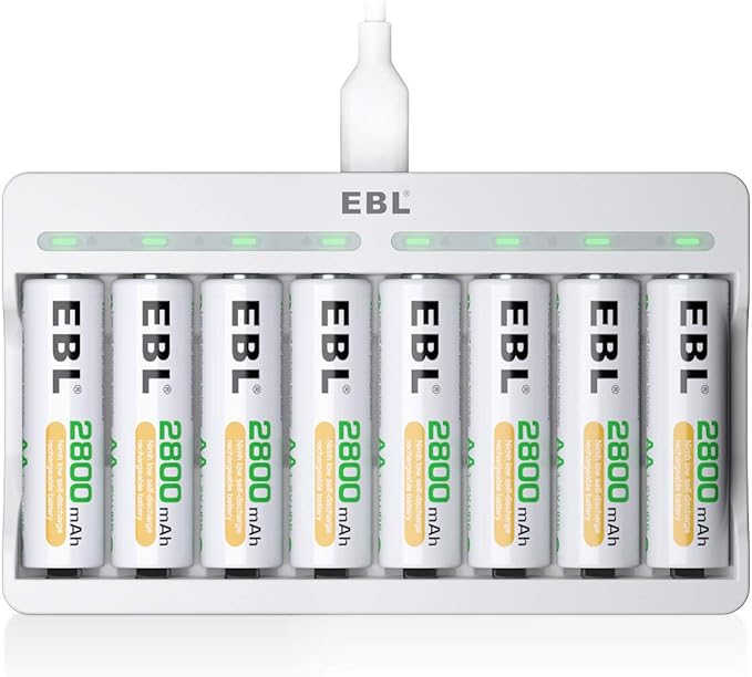EBL Akku Ladegerät mit 8x AA 2800mAh für NiMH AA/AAA Akkus, USB-Geräte & Powerbanks, 8 unabhängige Ladeschächte, intelligente LED-Anzeige
