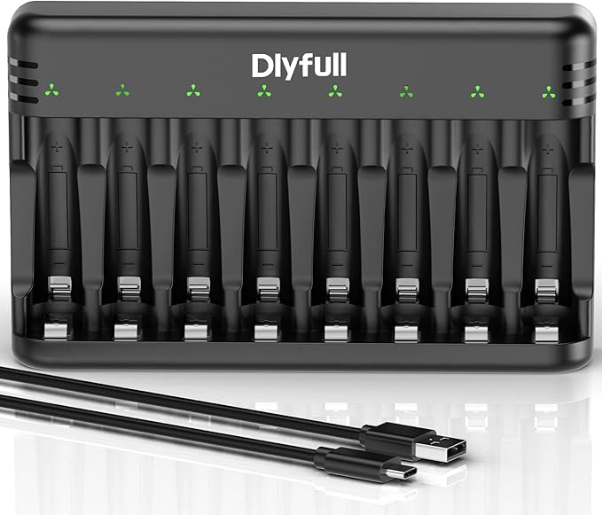 Dlyfull USB-C 8-Fach Akku Ladegerät für AA/AAA Ni-MH/Ni-CD Batterien mit LED-Anzeige & Schnellladung