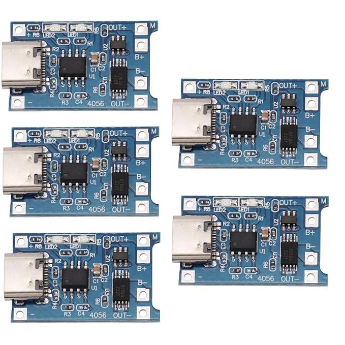 Heevhas 18650 Lithium-Akku Lademodul 5V 1A Typ-C USB mit Überladung & Temperaturschutz (5 Stück)