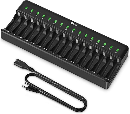 BONAI C006 Akku Ladegerät 16 Slot Universal Smart Charger für AA/AAA Ni-MH Ni-CD Batterien Schwarz