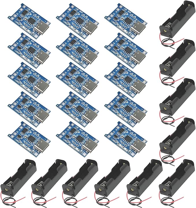GTIWUNG T725 10x 18650 Batteriehalter + 15x USB-C Lademodule 5V 1A mit Dual-Schutz