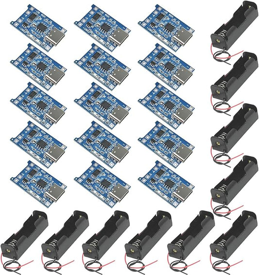 GTIWUNG T725 10x 18650 Batteriehalter + 15x USB-C Lademodule 5V 1A mit Dual-Schutz