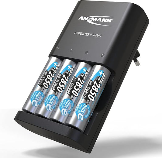 Ansmann Powerline 4 Smart Akkuladegerät mit 4x NiMH 2850 Akkus für AA/AAA - Automatik-Ladegerät mit Repair-Modus – 1001-0049-02
