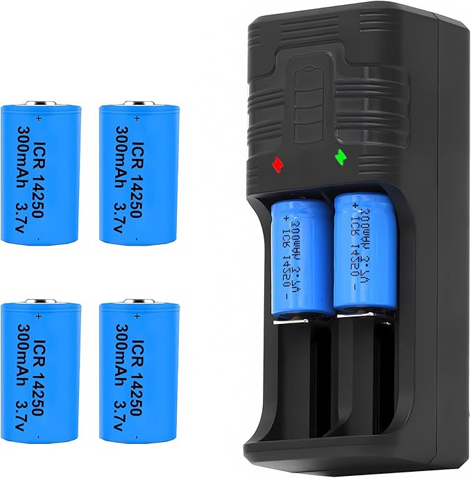 GRACETOP 14250P4EC Ladegerät mit 4x ICR14250 1/2AA 3.7V Lithium-Ionen Akkus für LS14250, ER14250, CR14250 Batterien