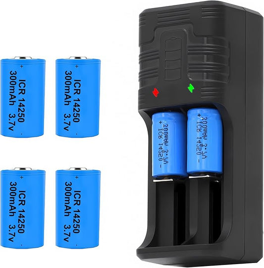 GRACETOP 14250P4EC Ladegerät mit 4x ICR14250 1/2AA 3.7V Lithium-Ionen Akkus für LS14250, ER14250, CR14250 Batterien