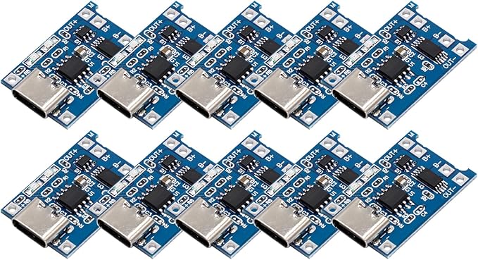 ARCELI 8211- 10 Stück 18650 Lithium-Akku-Lademodul Typ-C USB 5V 1A mit Doppelschutz & Ladestatus-LED