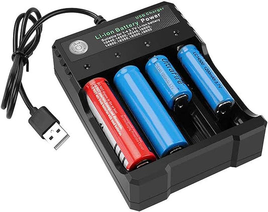 GRACETOP Universal Akku Ladegerät 4 Schächte für Li-Ion 18650, 14500, 16340 Batterien mit LED-Anzeige & USB