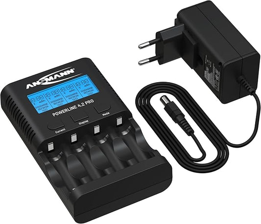 ANSMANN Powerline 4.2 Pro Ladegerät für AA/AAA Akkus mit LCD Display, 4 Schächten und Sicherheitsschutz – 1001-0079