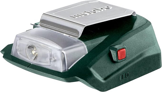 metabo Akku-Power-Adapter PA 14.4–18 V mit 12V Anschluss, 2 USB-Ports, LED-Licht & Überhitzungsschutz für LiHD & LiPOWER Akkus - Ideal für B